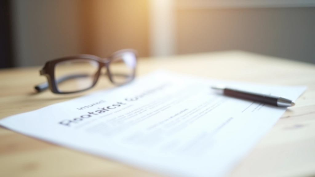 Versicherungspolice und Vertrag auf Schreibtisch mit Brille und Stift