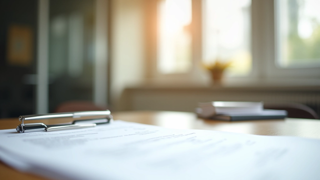 Modernes Büro mit Versicherungsdokumenten und Haftungsschutzpolicies auf dem Schreibtisch