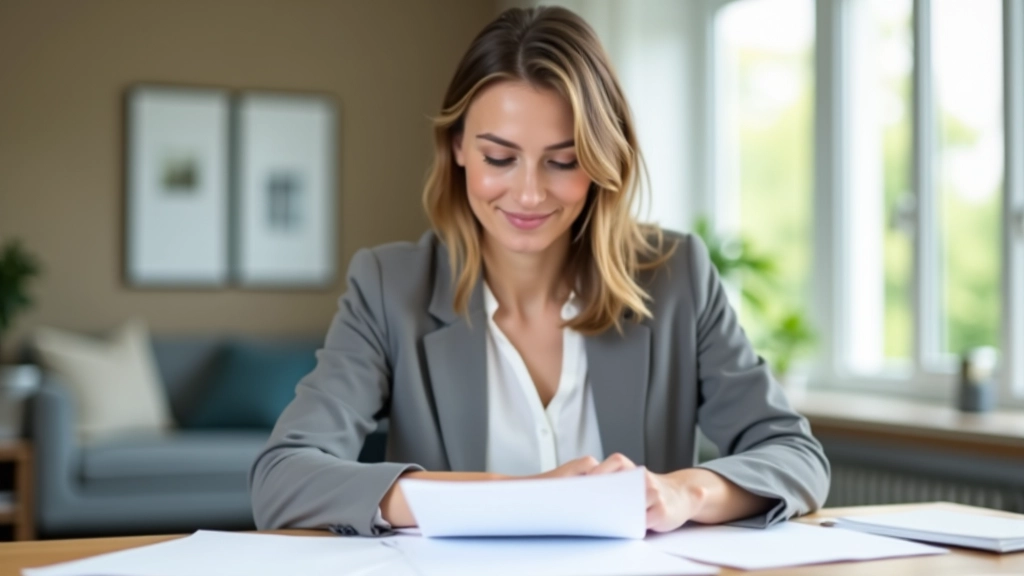 Frau sitzt am Schreibtisch und analysiert Versicherungsdaten auf dem Laptop