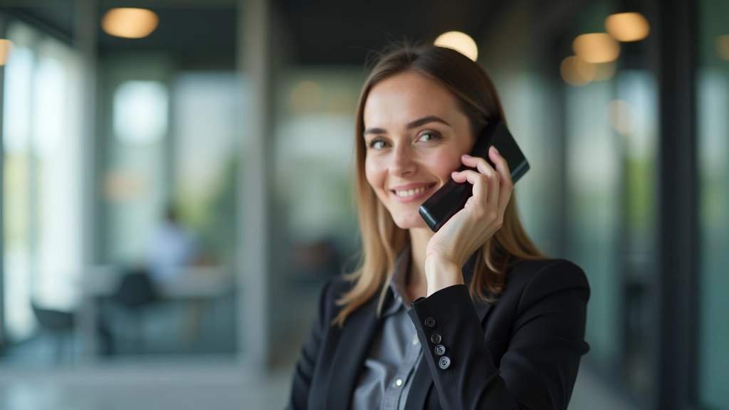 Person spricht am Telefon mit einem Makler oder Versicherungsberater in einem modernen Büro