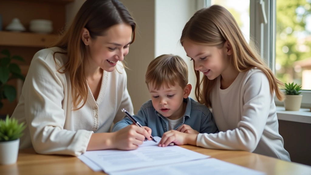 Young family discussing insurance plan at home